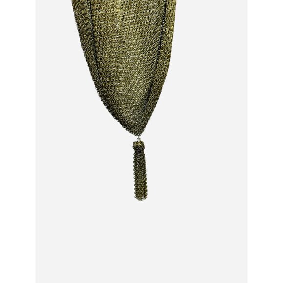 1920s gold Whiting and Davis soldered mesh purse with tassel and etched frame - Picture 3 of 10